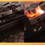 Boy sprays deodorant on gas stove