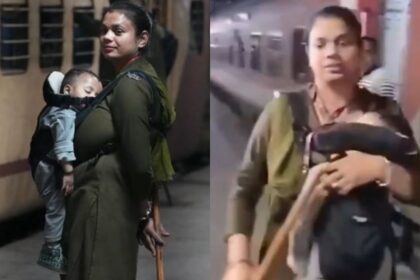 RPF woman constable carries child